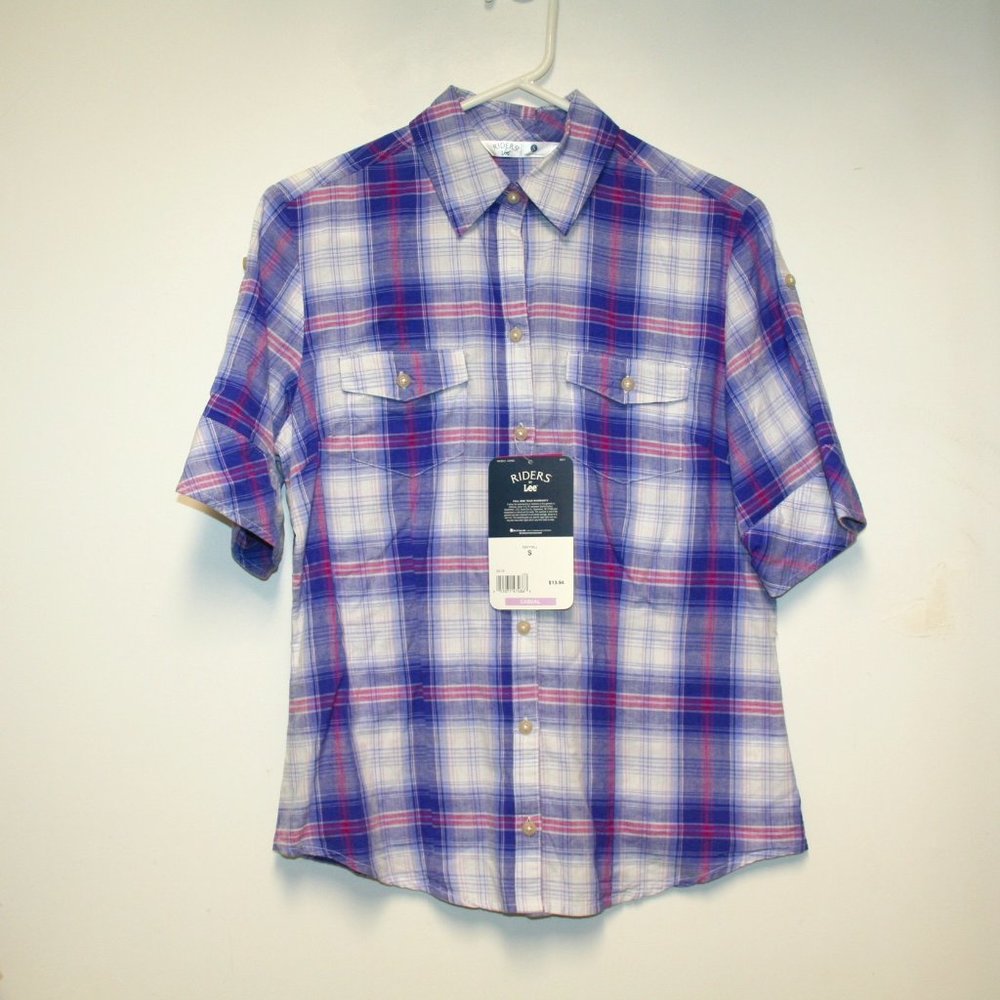 Riders by Lee Women's Size Small Button-Up Purple & Pink Plaid  Shirt (NWT)